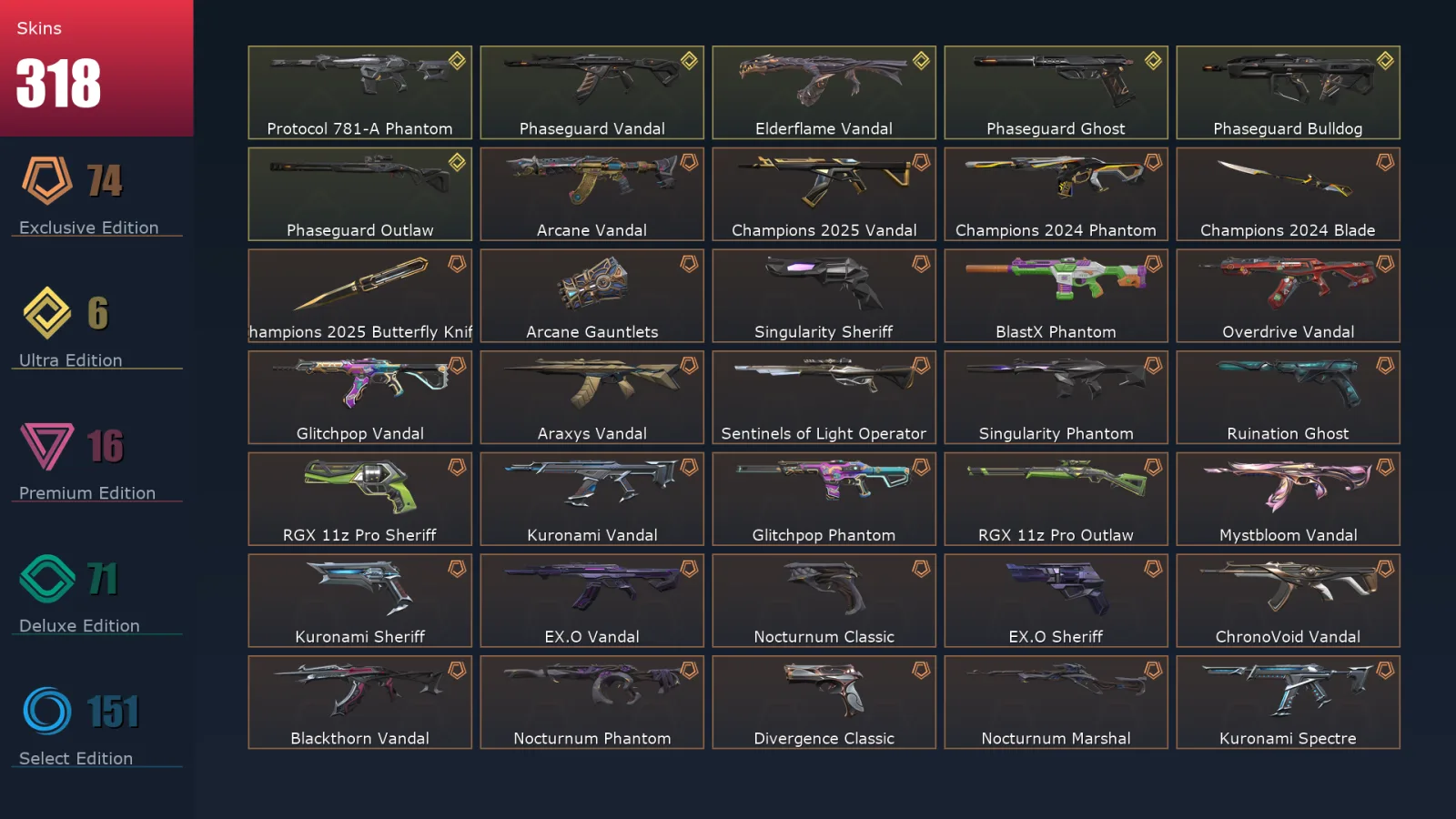 [Valorant] | EU | Level 500 | Diamond 2 | 29 Agents | 318 Skins