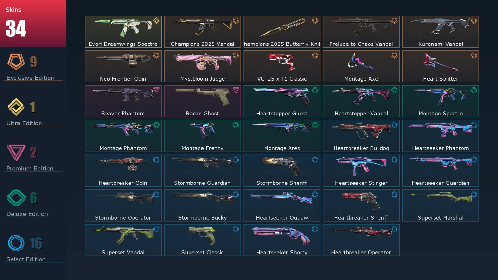 [Valorant] | EU | Level 92 | Diamond 1 | 22 Agents | 34 Skins