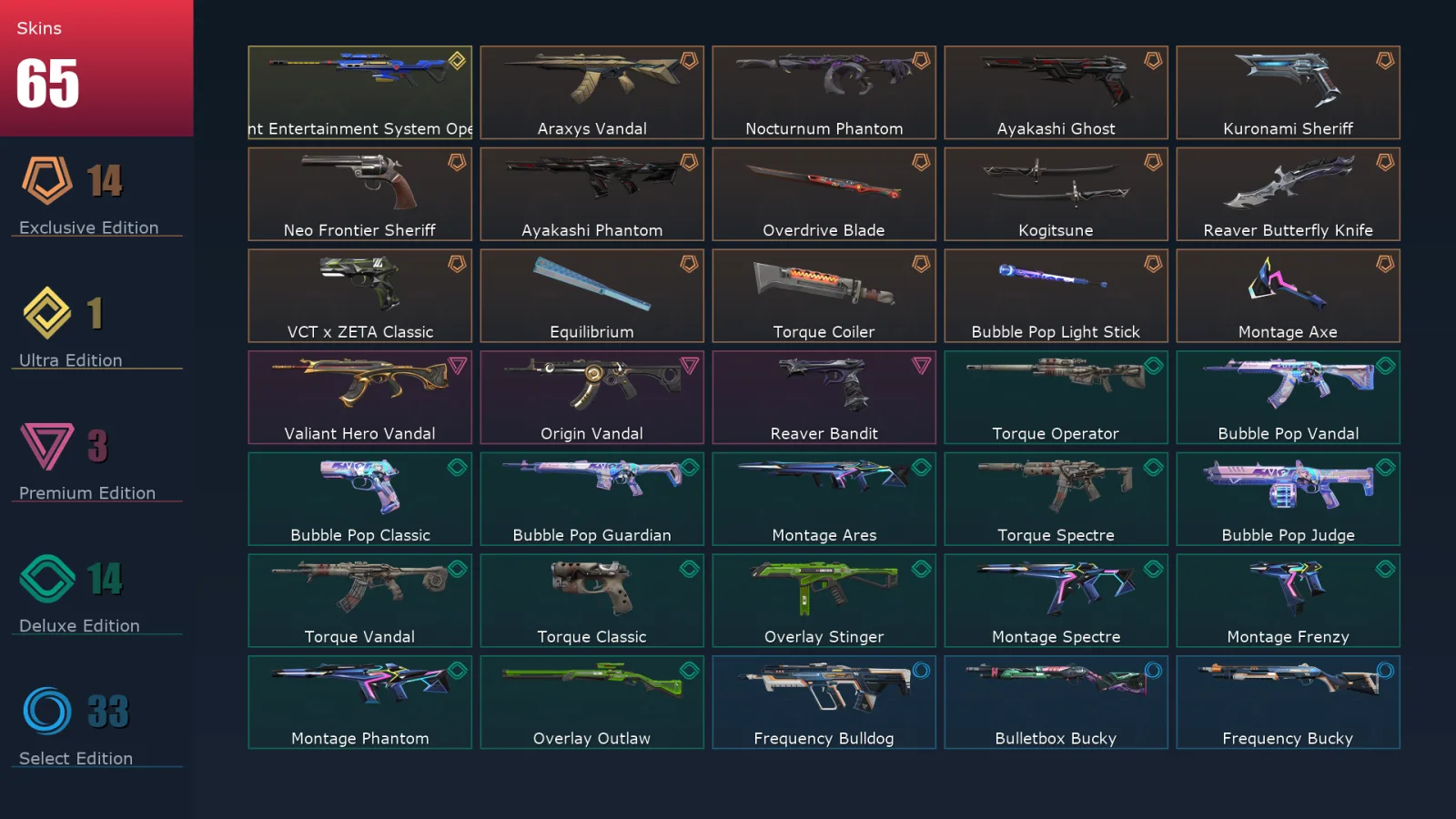[Valorant] | EU | Level 105 | 26 Agents | 65 Skins