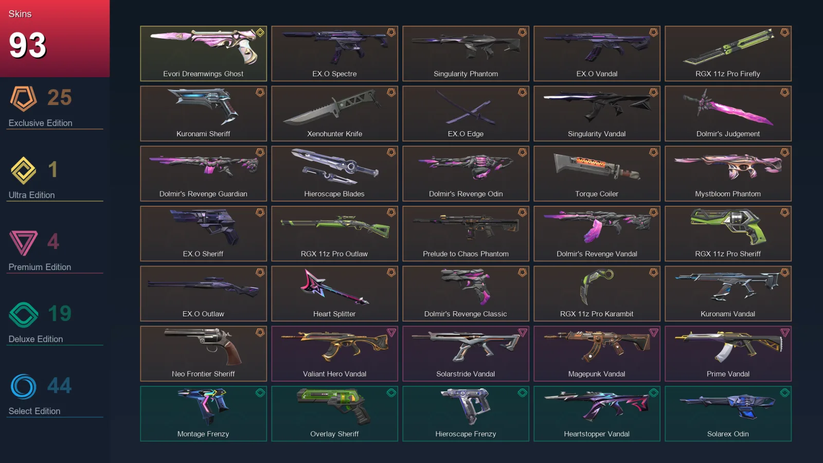 EU | Lv164 | Unranked | 93 Skin | 28 Agent | 99 Buddy