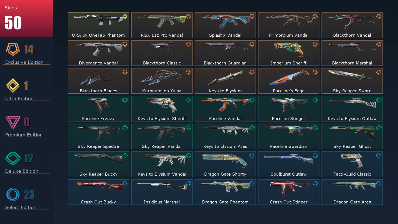 [Valorant] | EU | Level 65 | Diamond 2 | 12 Agents | 50 Skins