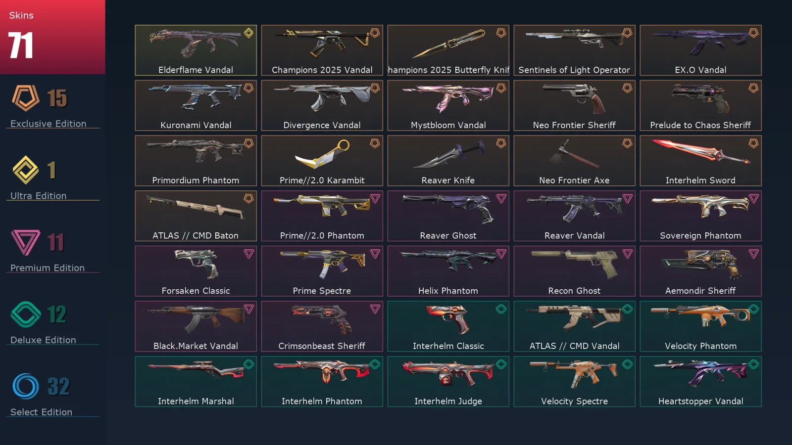 [Valorant] | EU | Level 135 | 28 Agents | 71 Skins