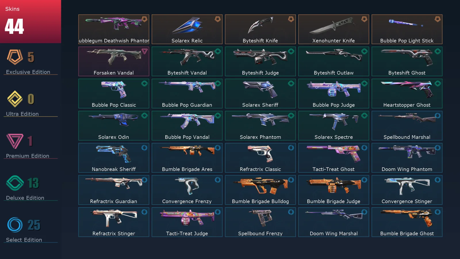[Valorant] | EU | Level 141 | 29 Agents | 44 Skins