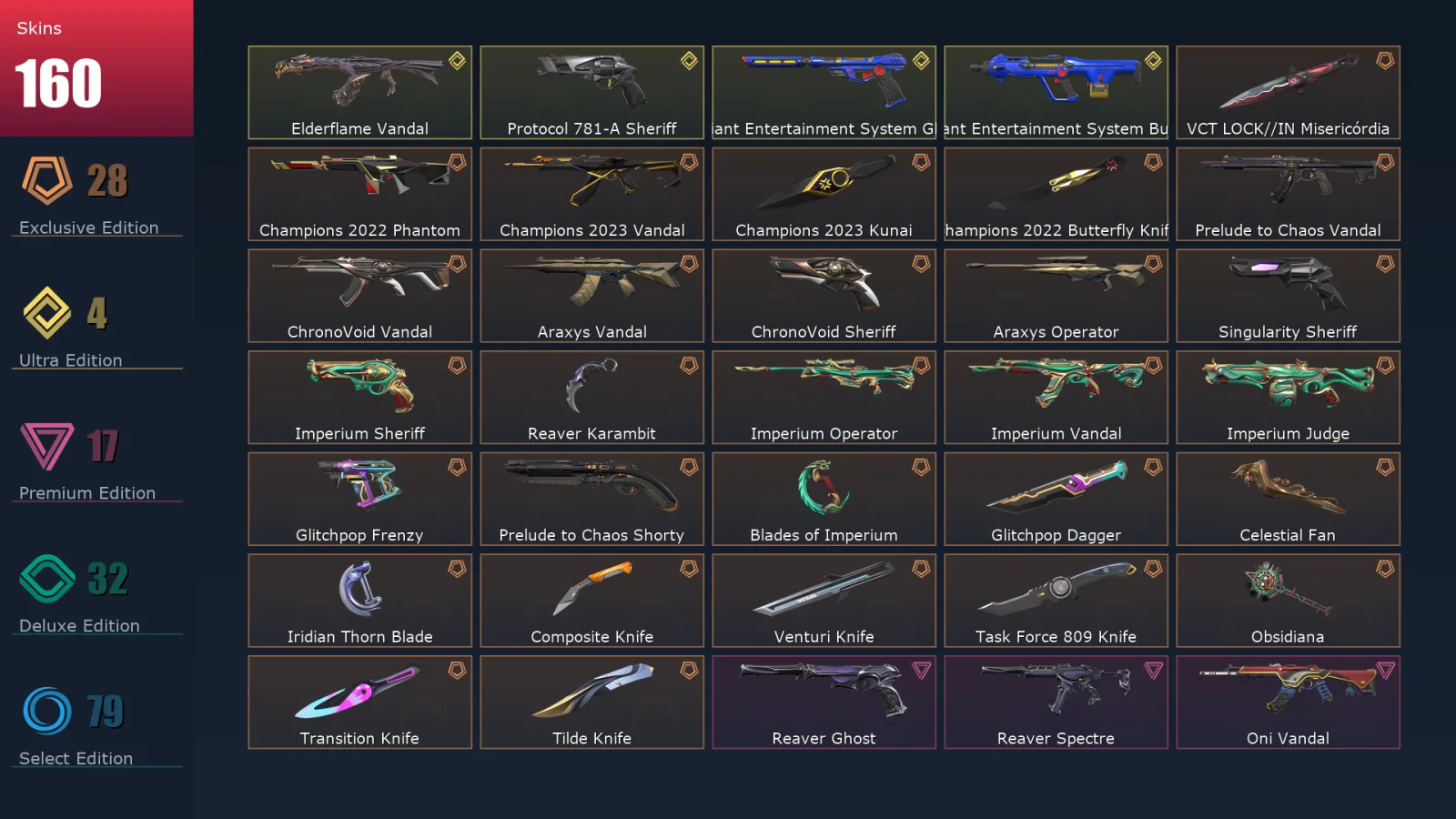 [Valorant] | EU | Level 419 | 26 Agents | 160 Skins