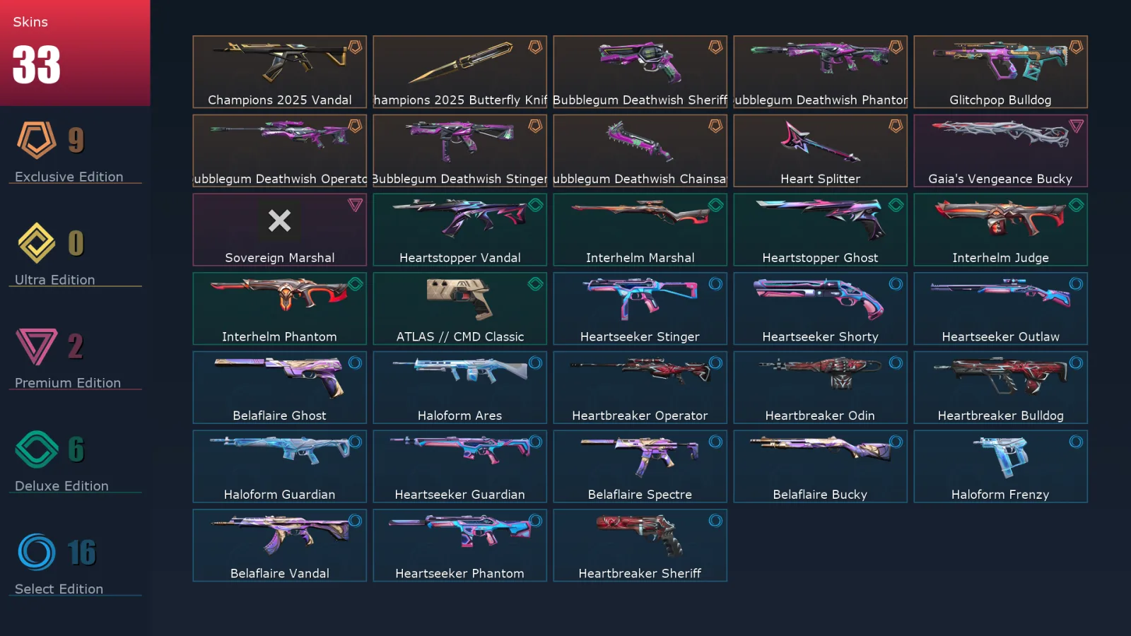 [Valorant] | EU | Level 63 | 18 Agents | 33 Skins