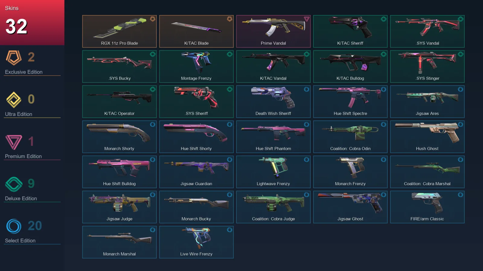 AP | Lv152 | Unranked | 32 Skin | 21 Agent | 58 Buddy