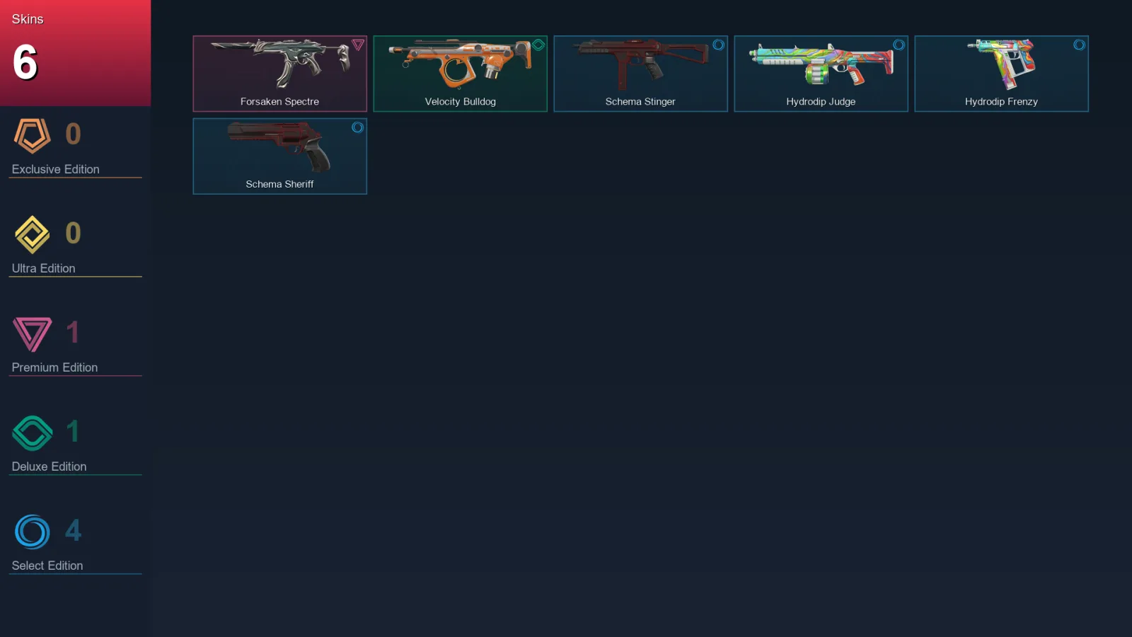 AP | Lv23 | Unranked | 6 Skin | 8 Agent | 11 Buddy — Schema Sheriff