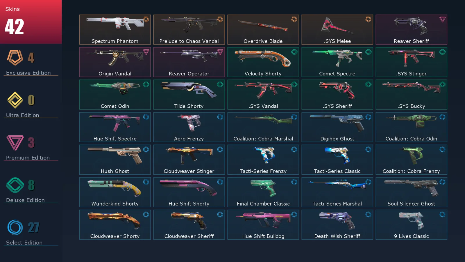 [Valorant] | EU | Level 204 | 27 Agents | 42 Skins