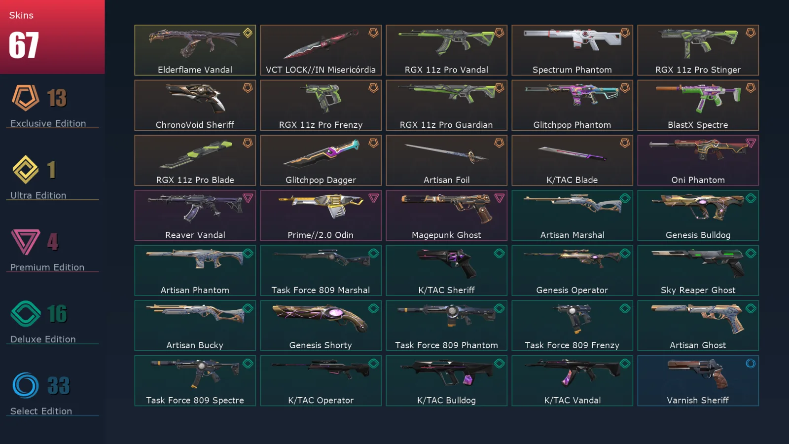 [Valorant] | EU | Level 150 | Silver 3 | 27 Agents | 67 Skins