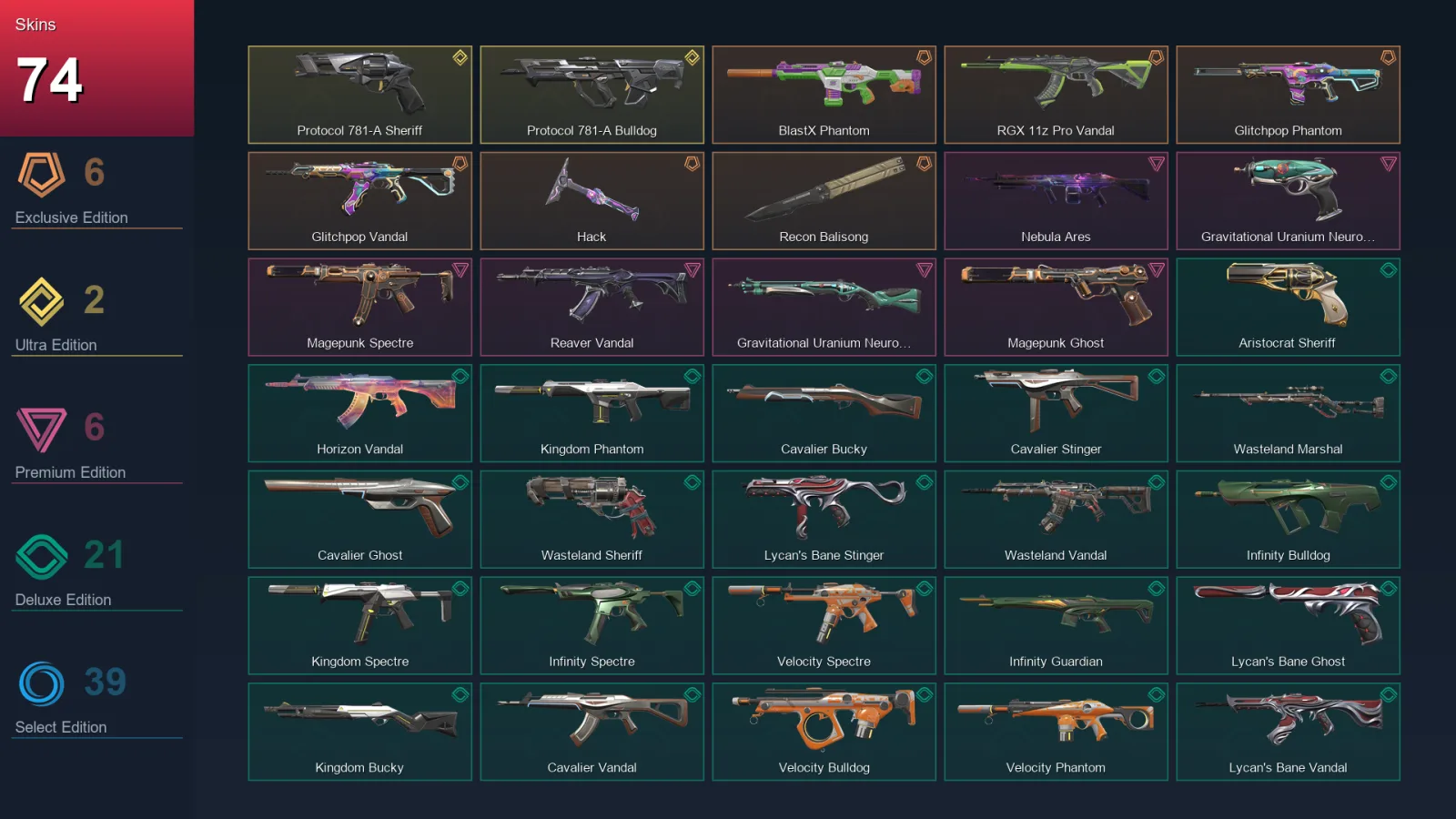 NA | Lv48 | Unranked | 74 Skin | 18 Agent | 53 Buddy