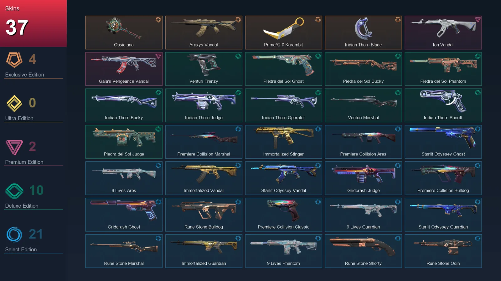 AP | Lv70 | Unranked | 37 Skin | 20 Agent | 34 Buddy