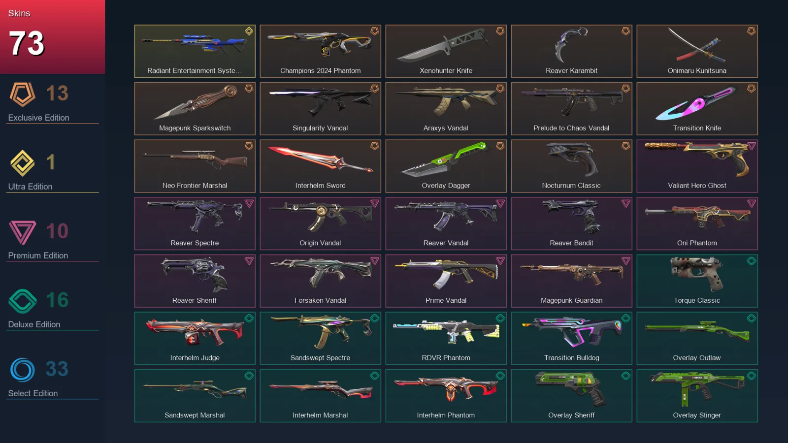 EU | Lv134 | Unranked | 73 Skin | 29 Agent | 75 Buddy — Valorant account