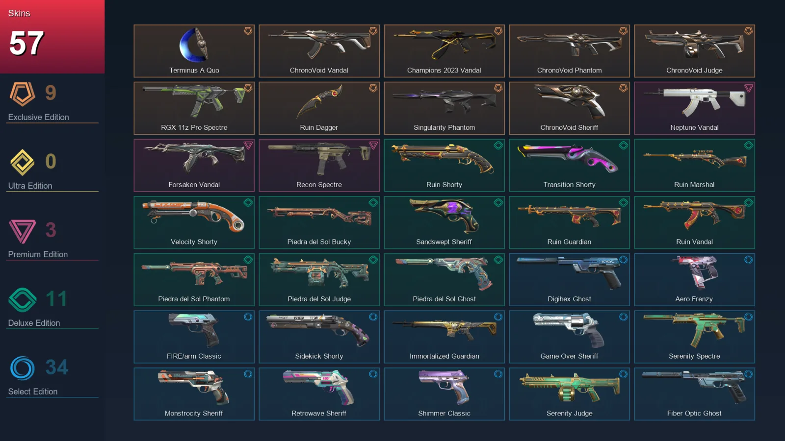AP | Lv293 | Unranked | 57 Skin | 29 Agent | 129 Buddy