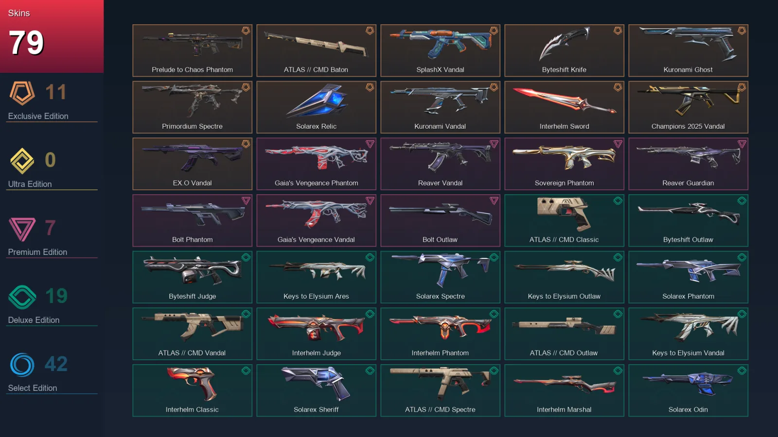 EU | Prelude to Chaos Phantom | ATLAS // CMD Baton | SplashX Vandal | Byteshift Knife | 79 Skin | 28 Agent | 61 Buddy | Lv90
