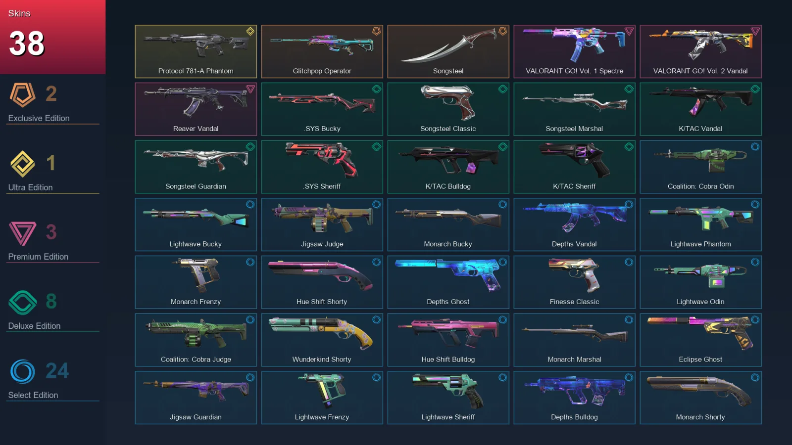 NA | Lv89 | Unranked | 38 Skin | 18 Agent | 55 Buddy