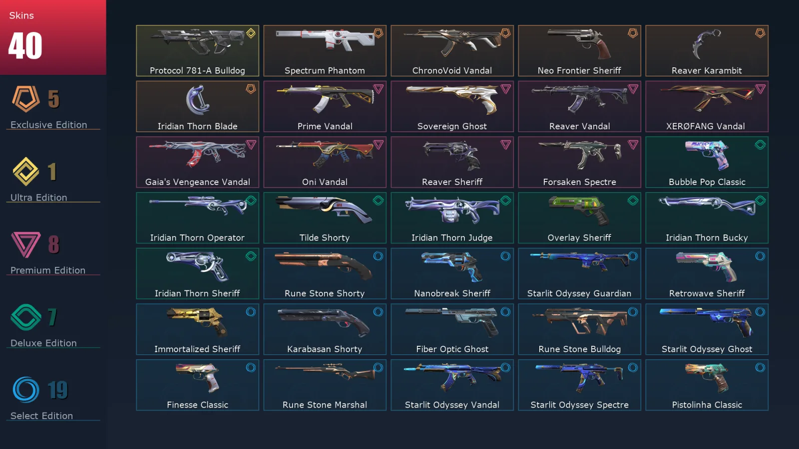 [Valorant] | EU | Level 267 | Silver 3 | 29 Agents | 40 Skins