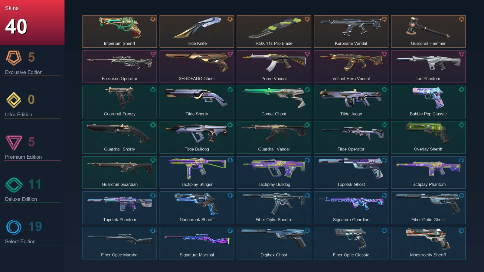 EU | Lv190 | Unranked | 40 Skin | 25 Agent | 64 Buddy