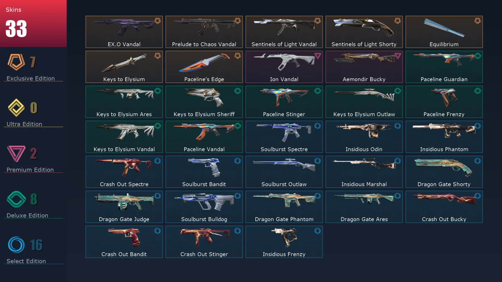 [Valorant] | EU | Level 51 | 9 Agents | 33 Skins