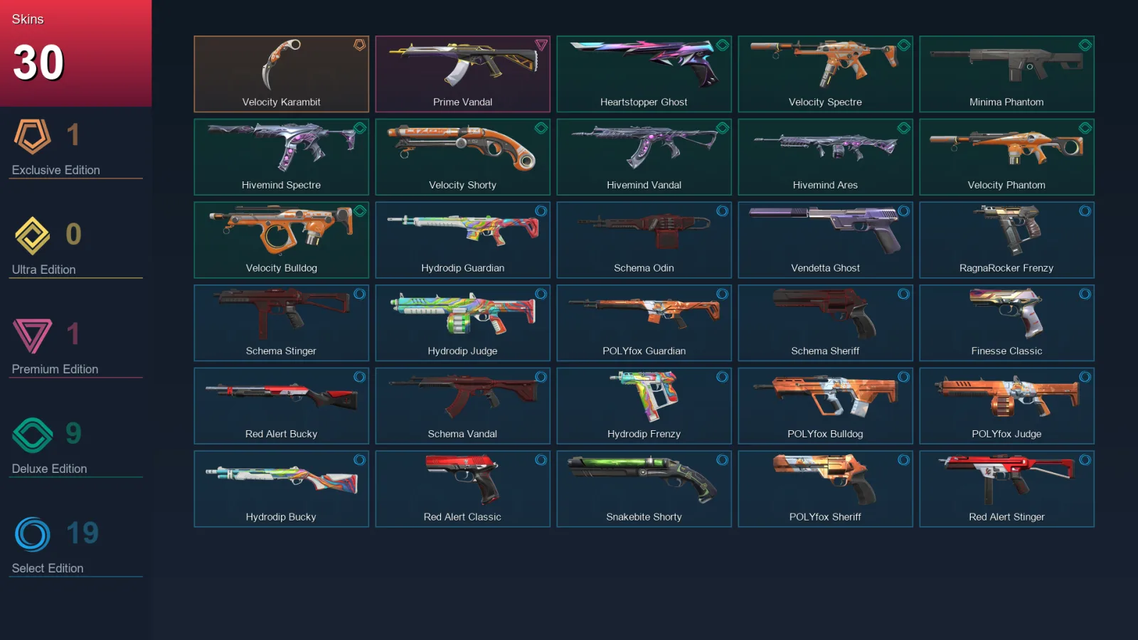 EU | Velocity Karambit | Prime Vandal | Heartstopper Ghost | Velocity Spectre | 30 Skin | 14 Agent | 77 Buddy | Lv122