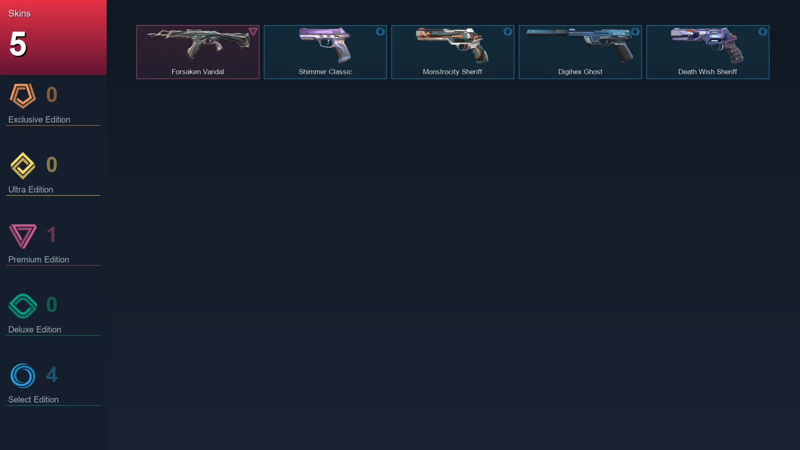 AP | Lv144 | Unranked | 5 Skin | 28 Agent | 62 Buddy