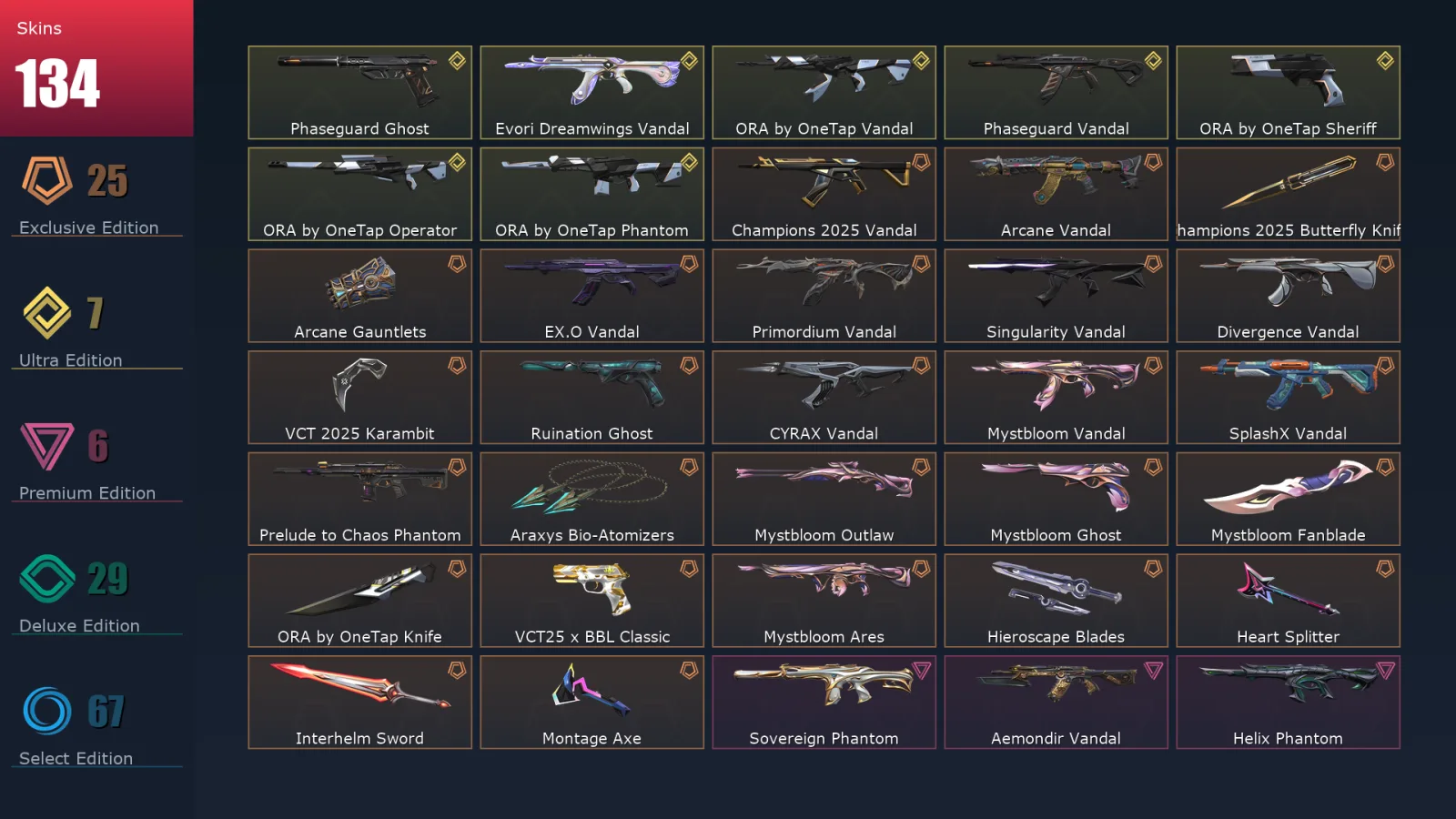 [Valorant] | EU | Level 189 | Diamond 3 | 29 Agents | 134 Skins