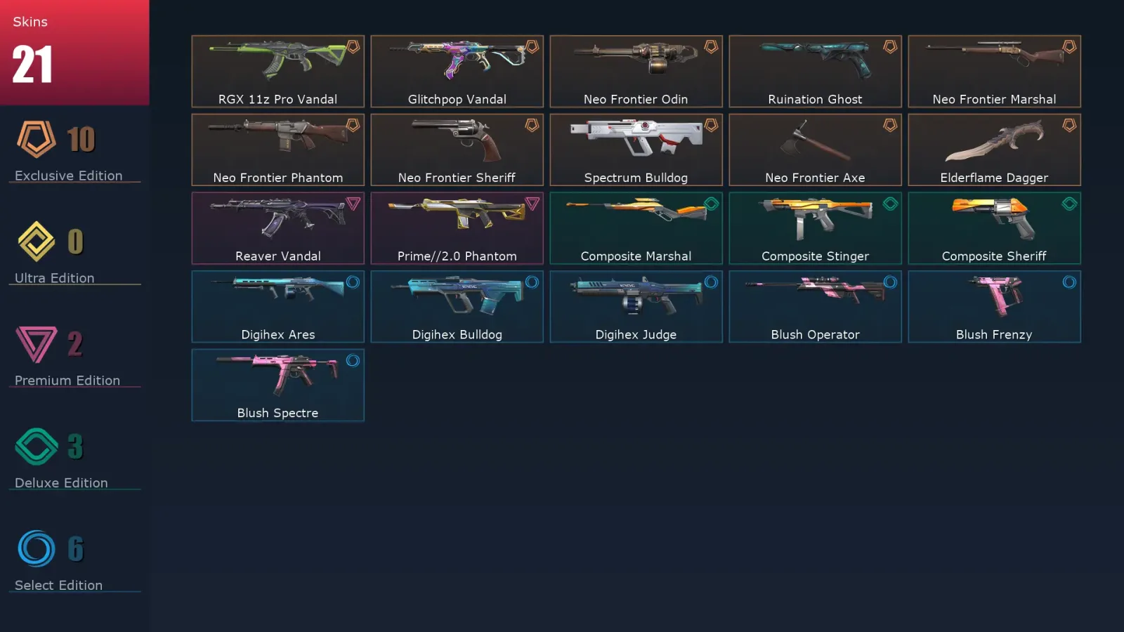 [Valorant] | EU | Level 64 | Platinum 1 | 23 Agents | 21 Skins
