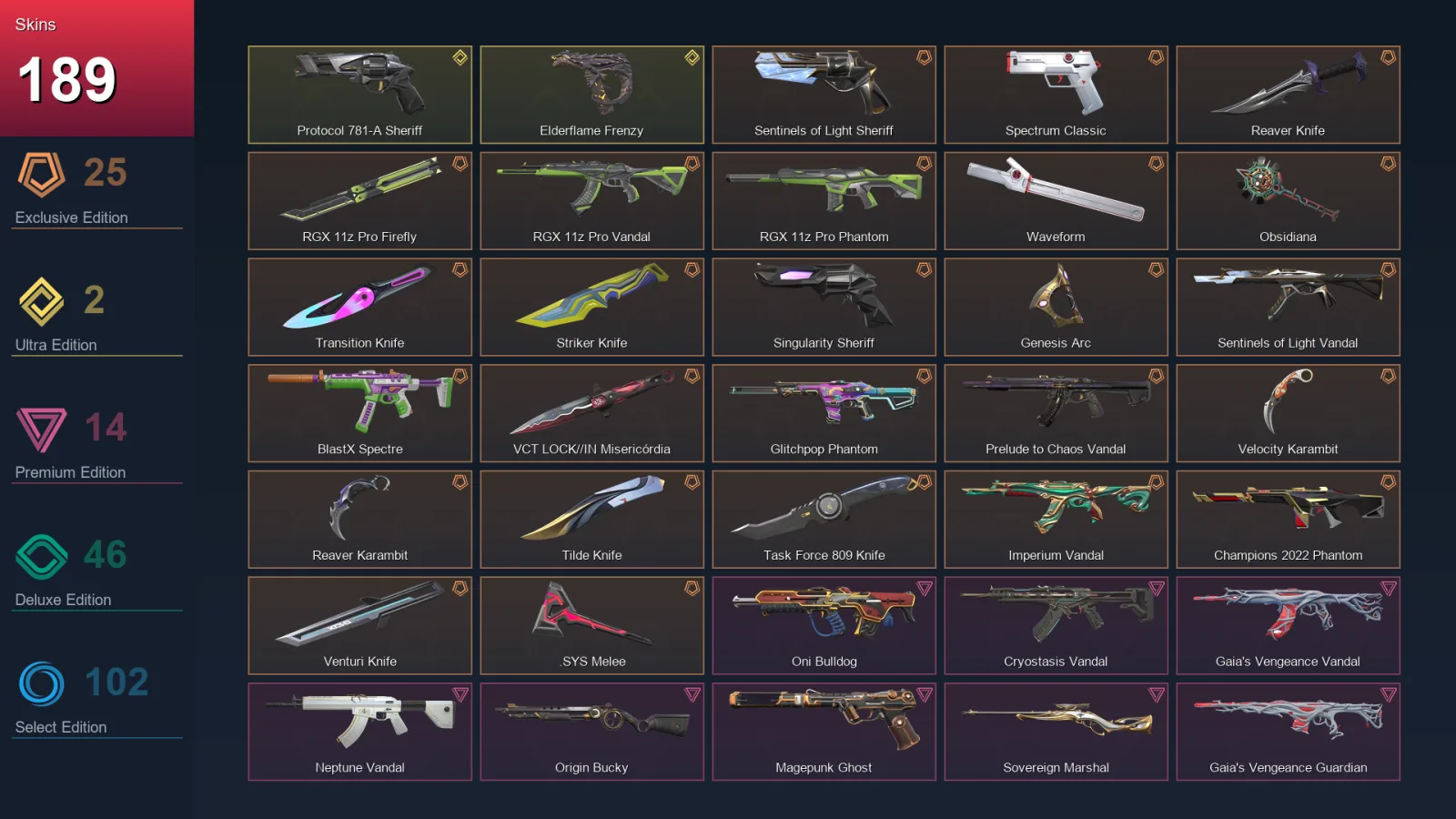 EU | Lv295 | Unranked | 189 Skin | 28 Agent | 171 Buddy