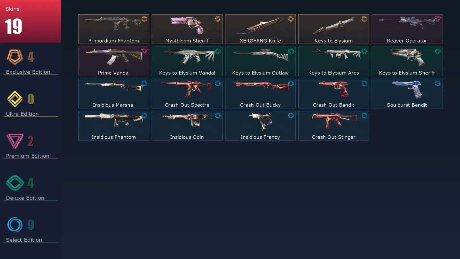 [Valorant] | EU | Level 45 | Bronze 2 | 15 Agents | 19 Skins