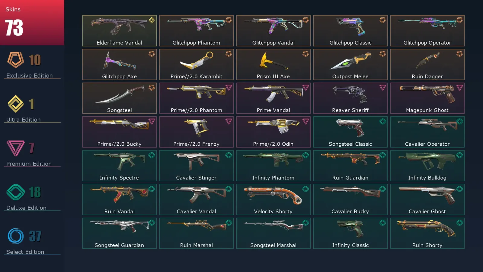 [Valorant] | EU | Level 132 | 24 Agents | 73 Skins — Valorant account