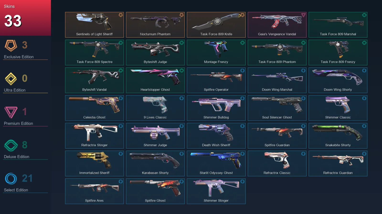 AP | Lv191 | Unranked | 33 Skin | 29 Agent | 65 Buddy