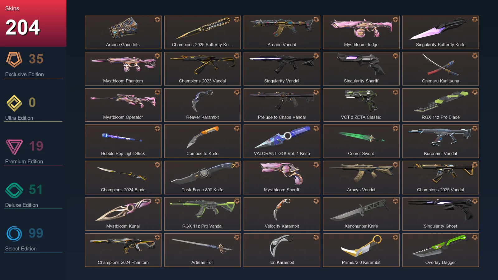 AP | Lv206 | Unranked | 204 Skin | 26 Agent | 160 Buddy