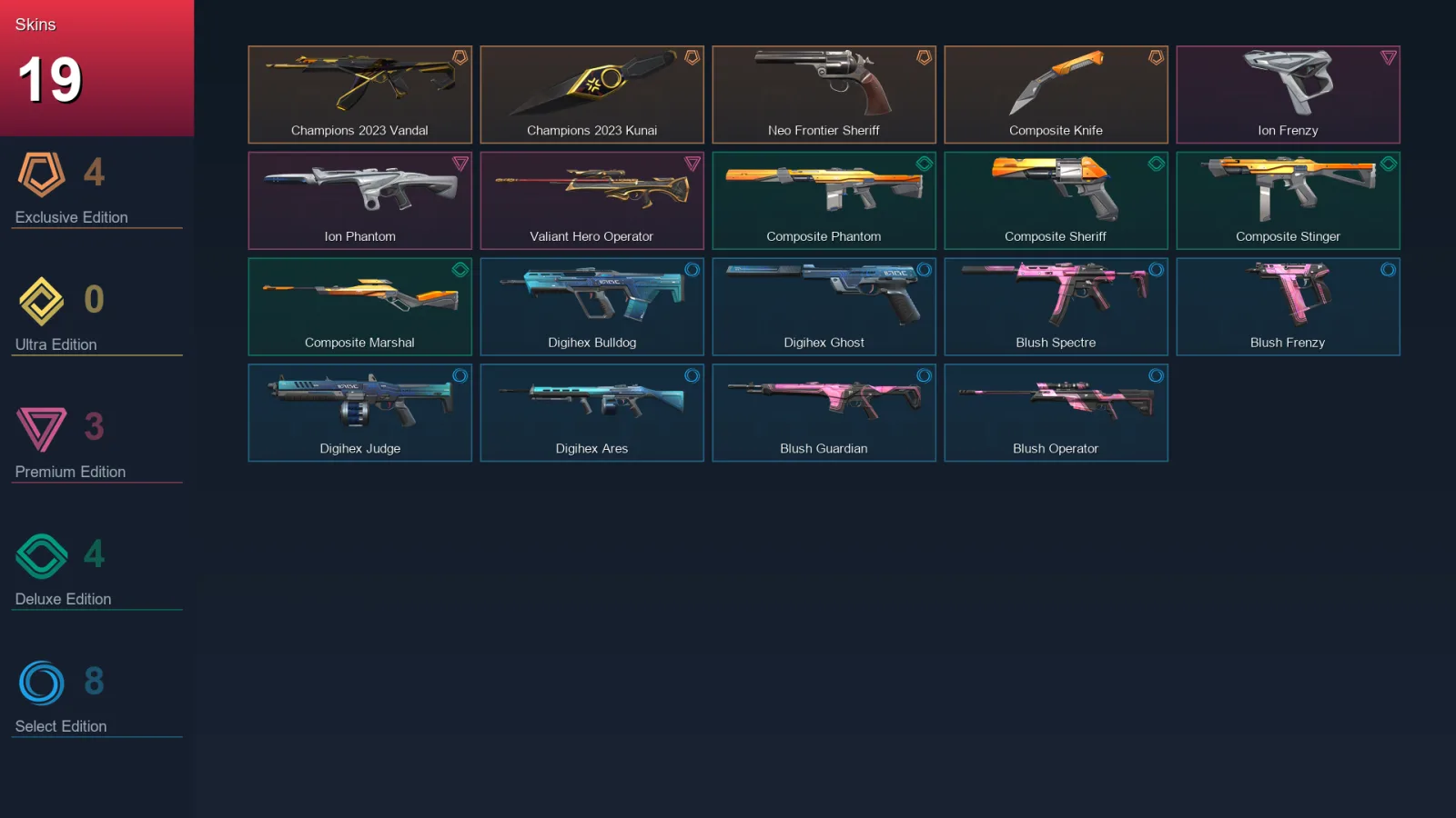 EU | Lv64 | Unranked | 19 Skin | 24 Agent | 31 Buddy