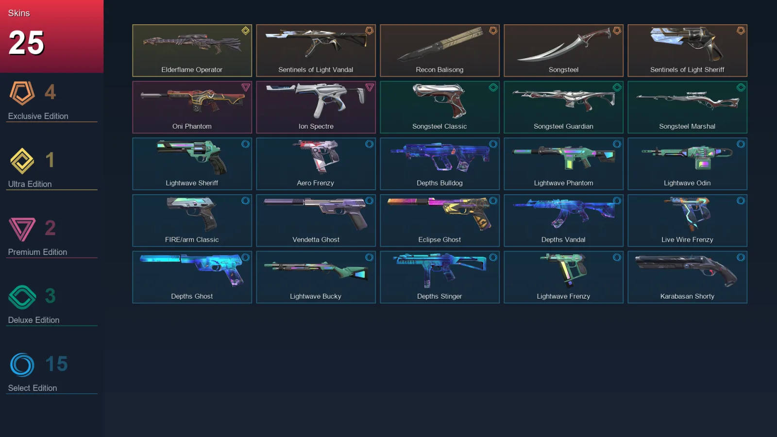 EU | Sentinels of Light Vandal | Recon Balisong | Songsteel | Sentinels of Light Sheriff | 25 Skin | 28 Agent | 76 Buddy | Lv152