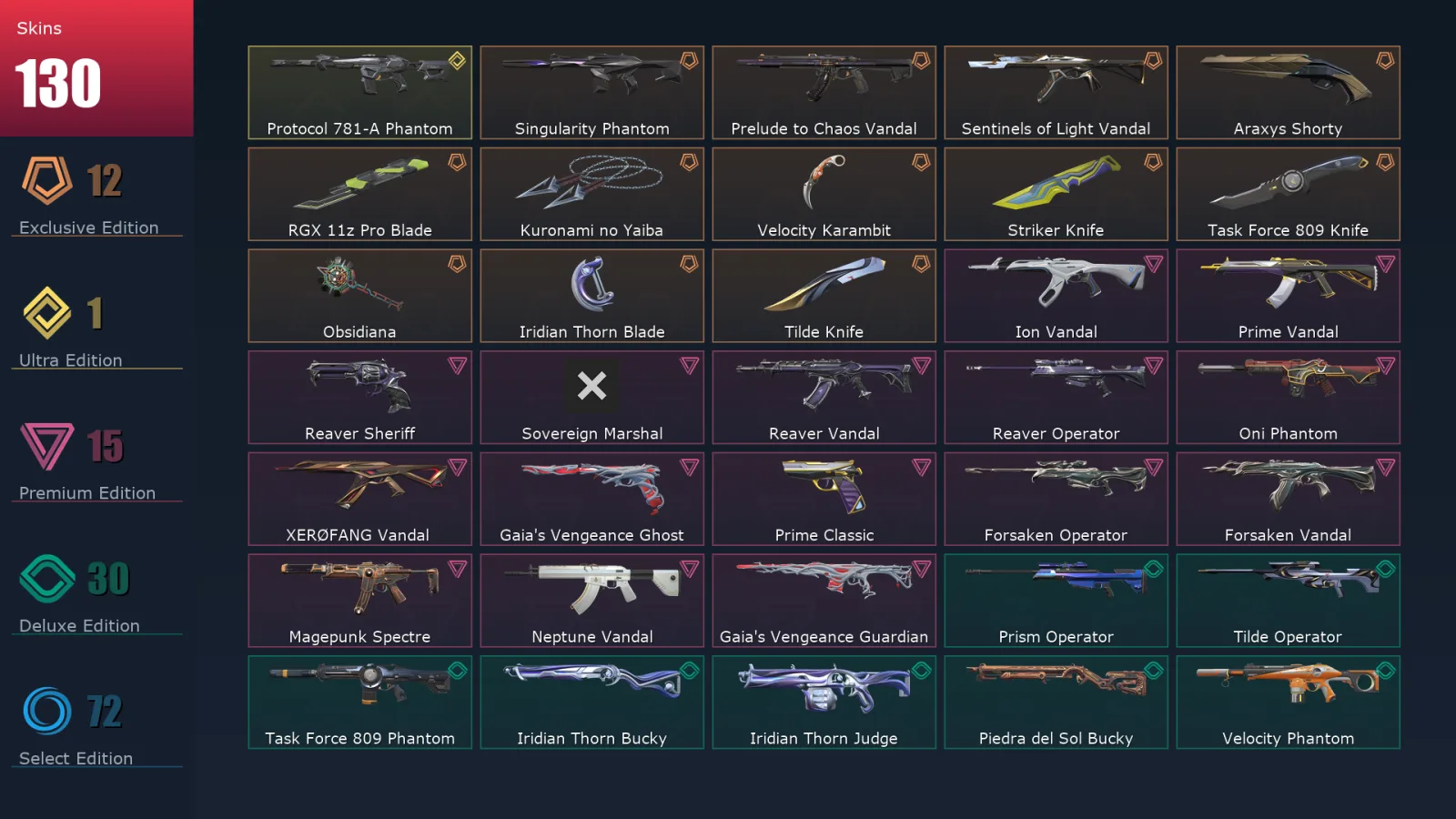 [Valorant] | EU | Level 305 | 25 Agents | 130 Skins