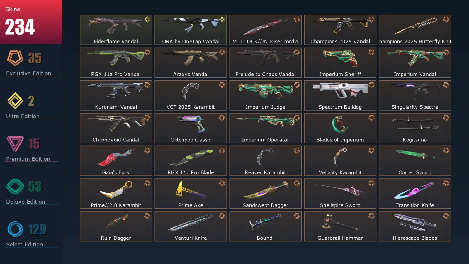 [Valorant] | EU | Level 500 | 29 Agents | 234 Skins