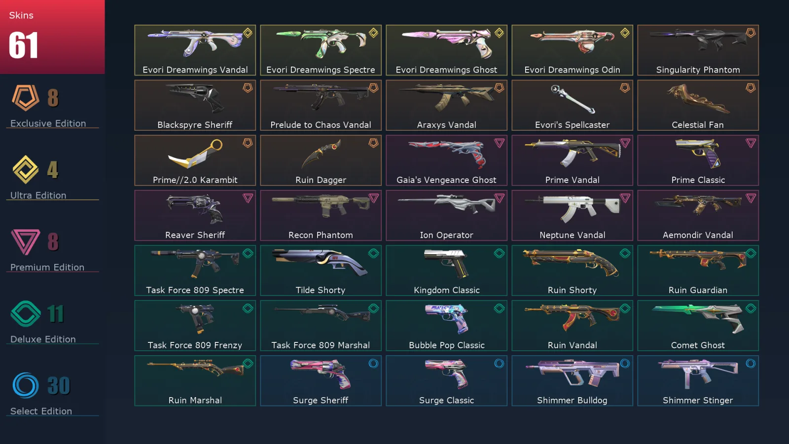 [Valorant] | EU | Level 298 | Ascendant 3 | 29 Agents | 61 Skins