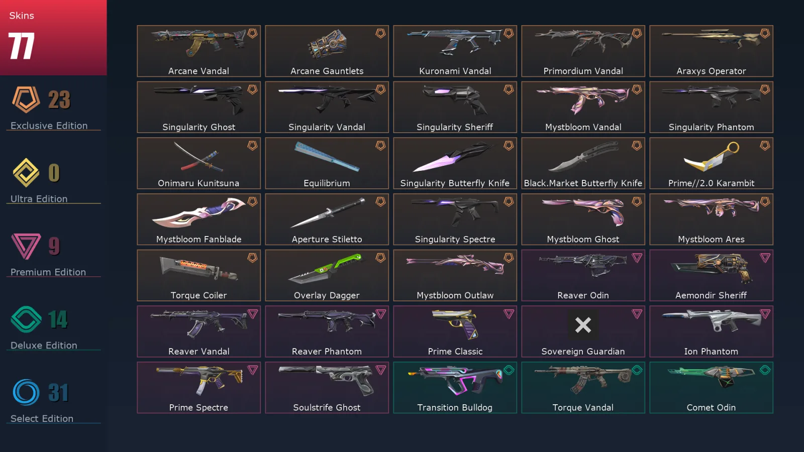 [Valorant] | EU | Level 124 | 25 Agents | 77 Skins