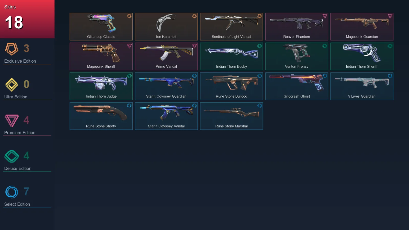 EU | Lv54 | Unranked | 18 Skin | 18 Agent | 36 Buddy