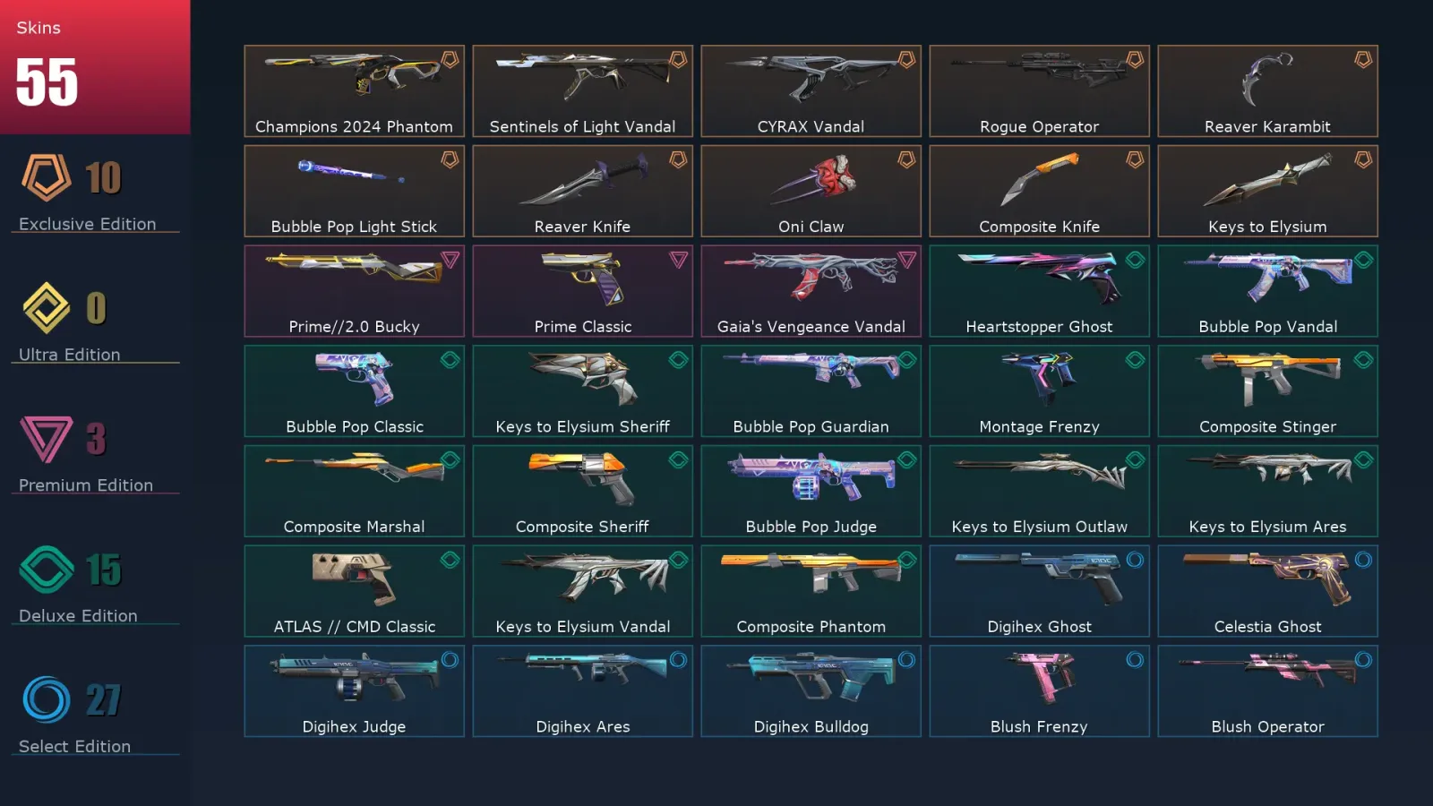 [Valorant] | EU | Level 222 | Diamond 1 | 29 Agents | 55 Skins — Valorant account