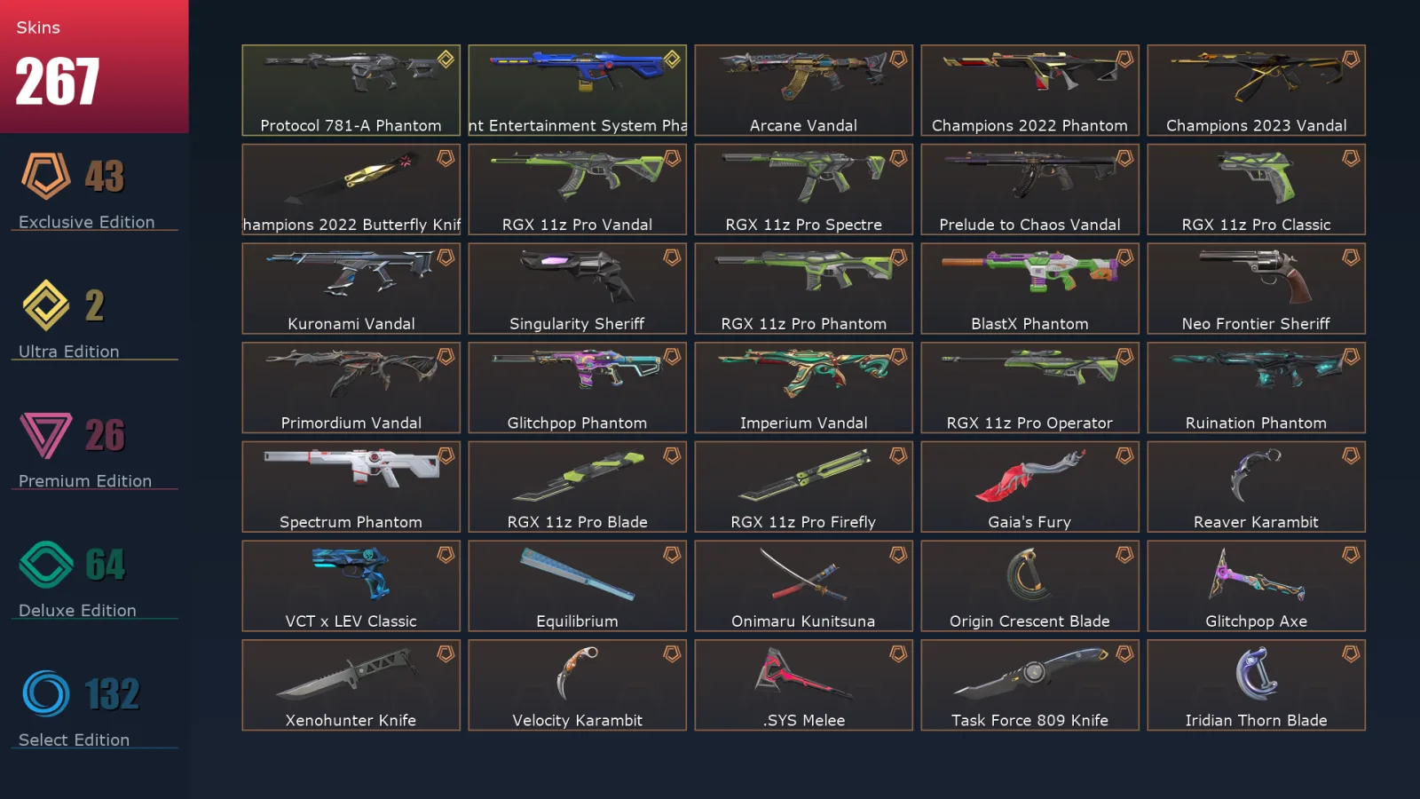 [Valorant] | EU | Level 500 | Diamond 3 | 29 Agents | 267 Skins