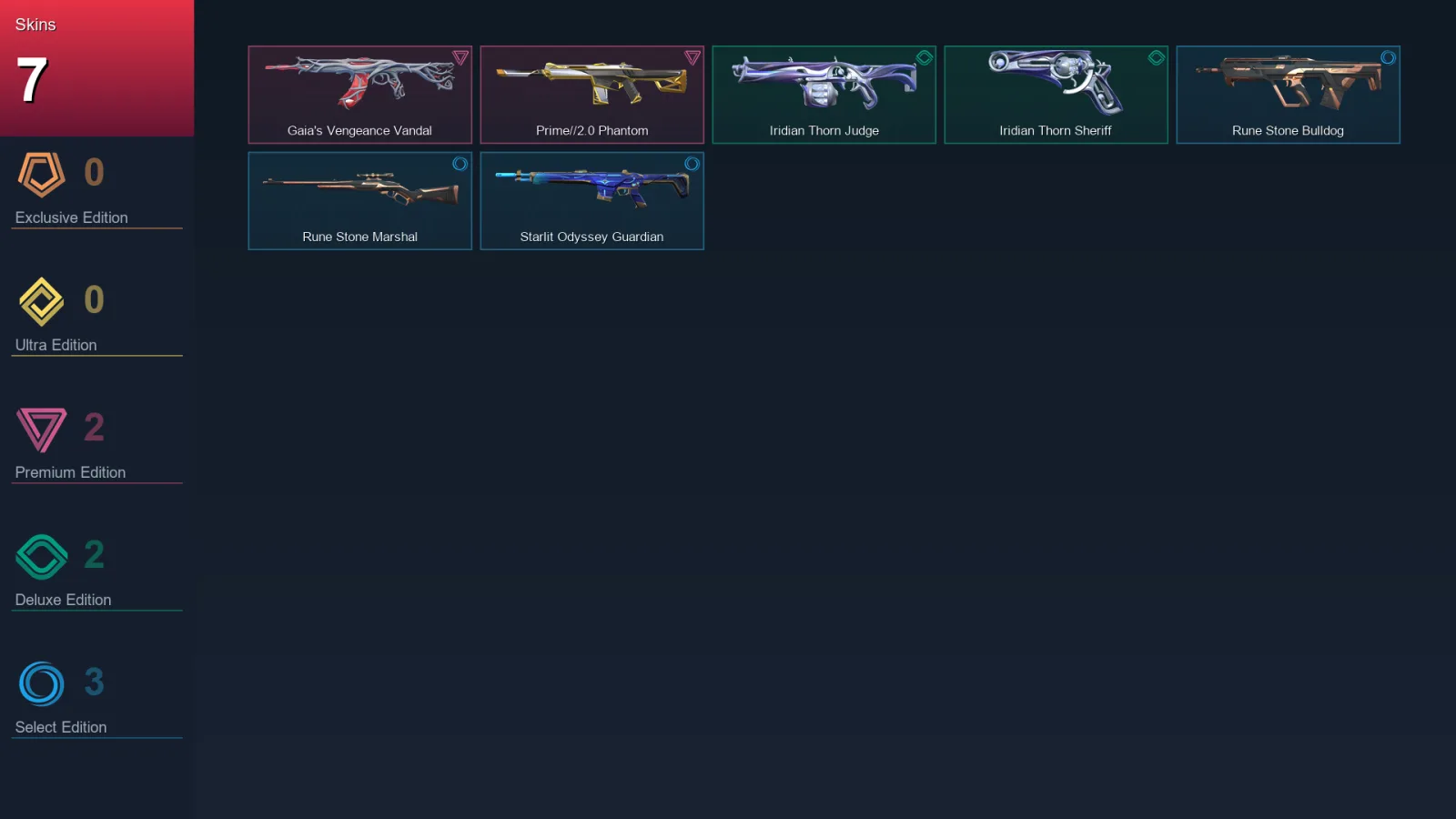 NA | Gaia's Vengeance Vandal | Prime//2.0 Phantom | Iridian Thorn Judge | Iridian Thorn Sheriff | 7 Skin | 10 Agent | 10 Buddy | Lv27