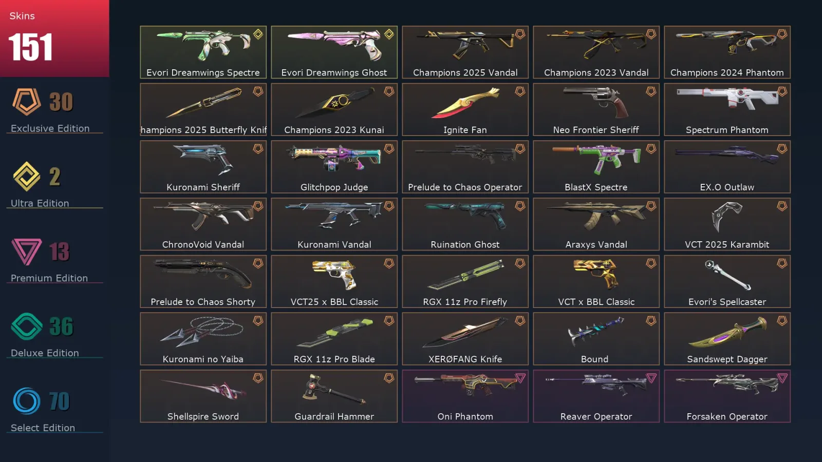 [Valorant] | EU | Level 193 | Gold 1 | 29 Agents | 151 Skins — Valorant account