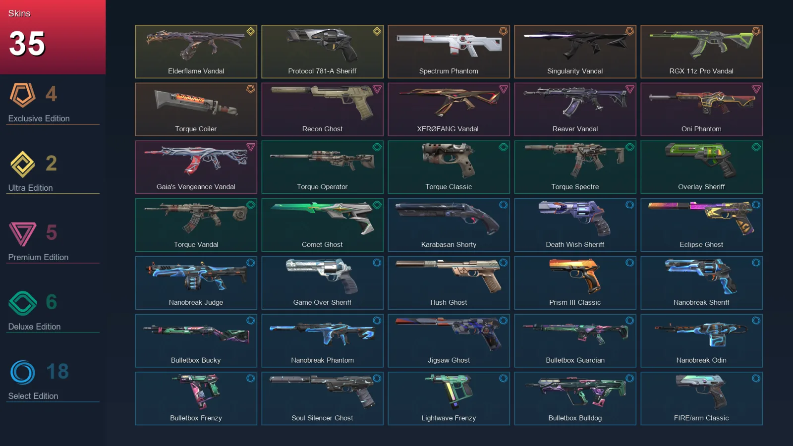 EU | Lv184 | Unranked | 35 Skin | 27 Agent | 82 Buddy