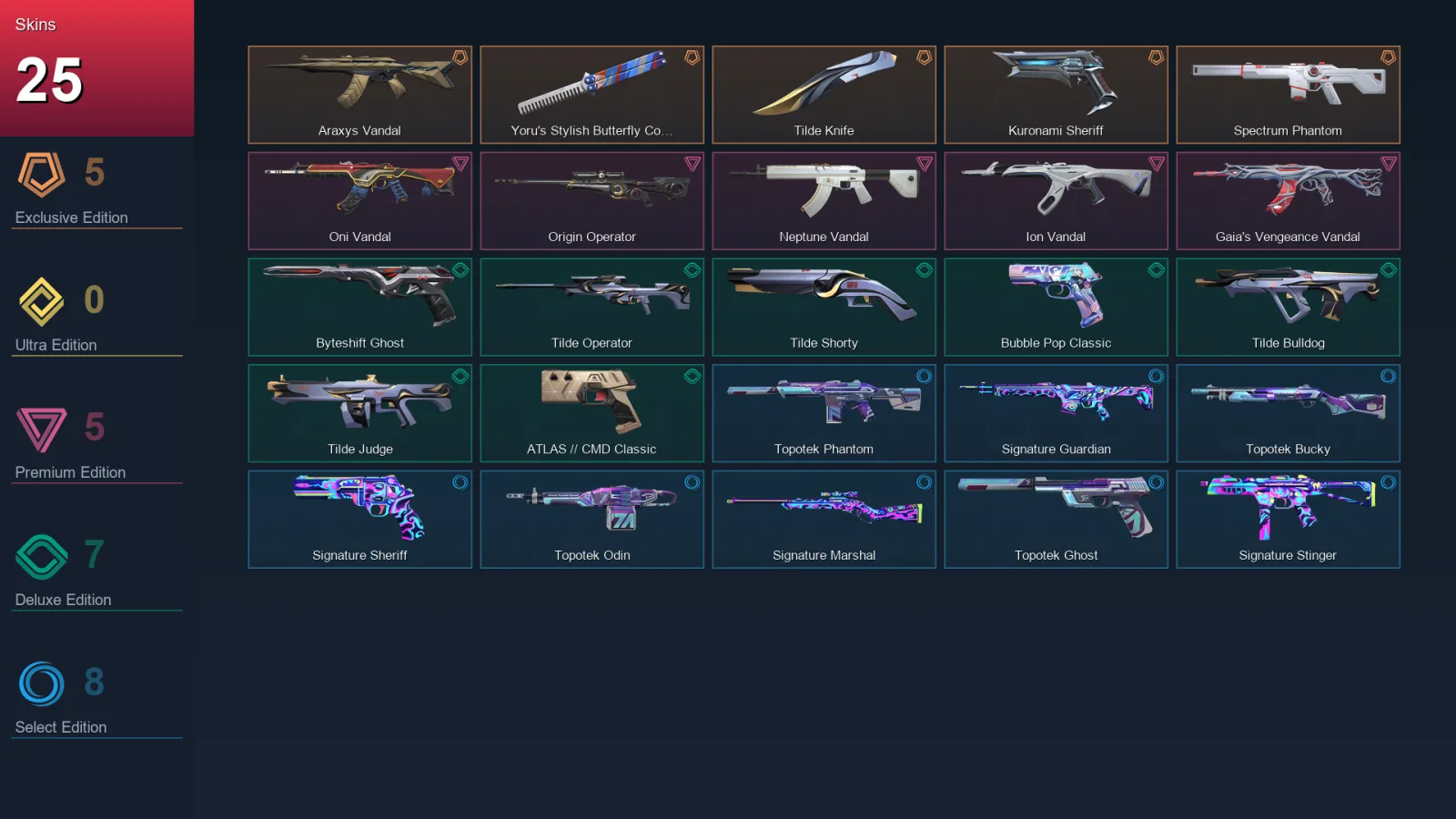 EU | Araxys Vandal | Yoru's Stylish Butterfly Comb | Tilde Knife | Kuronami Sheriff | 25 Skin | 29 Agent | 70 Buddy | Lv131