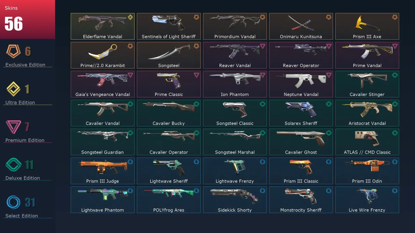 [Valorant] | EU | Level 303 | 28 Agents | 56 Skins