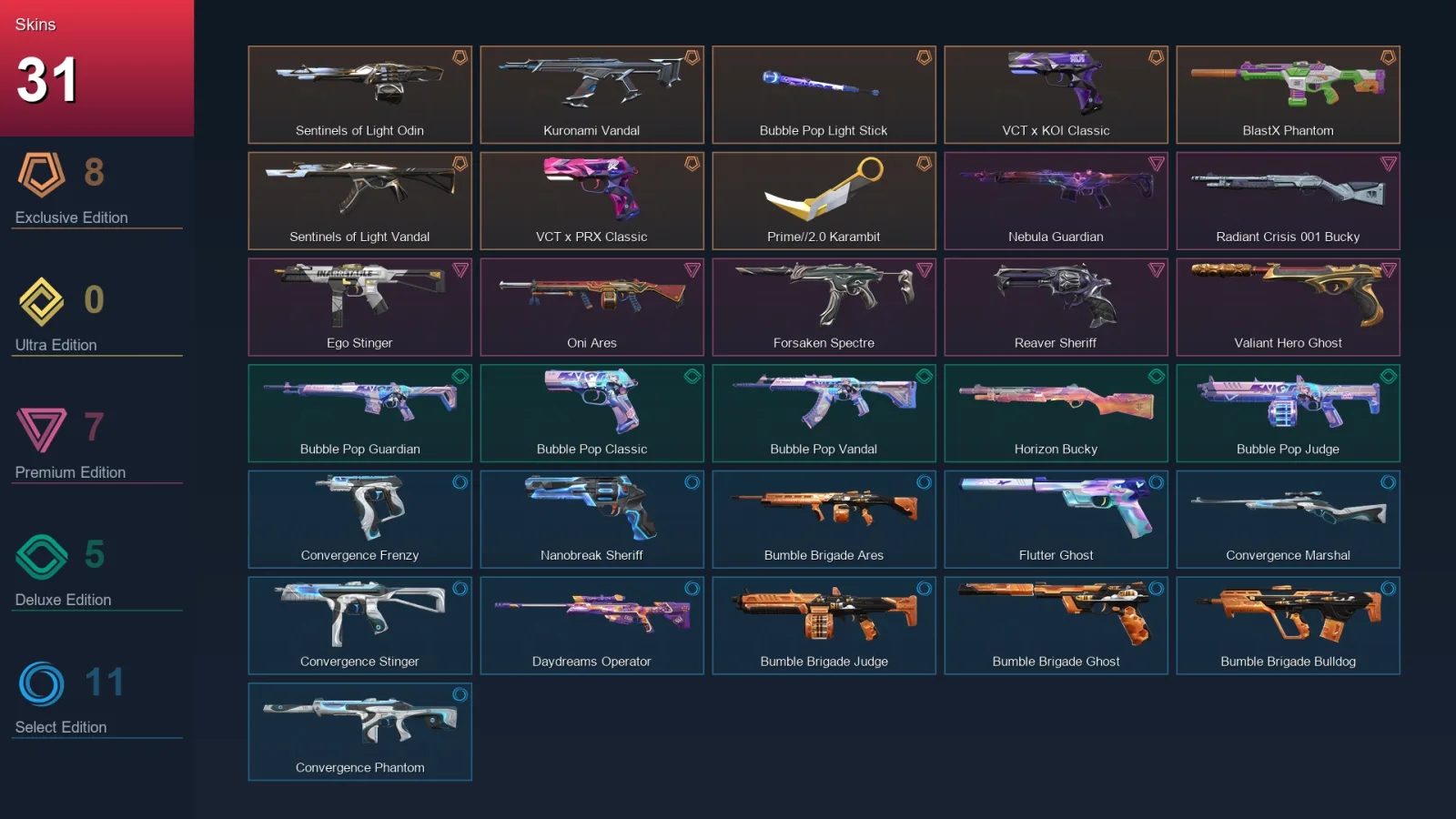 NA | Lv58 | Unranked | 31 Skin | 12 Agent | 28 Buddy — Valorant account