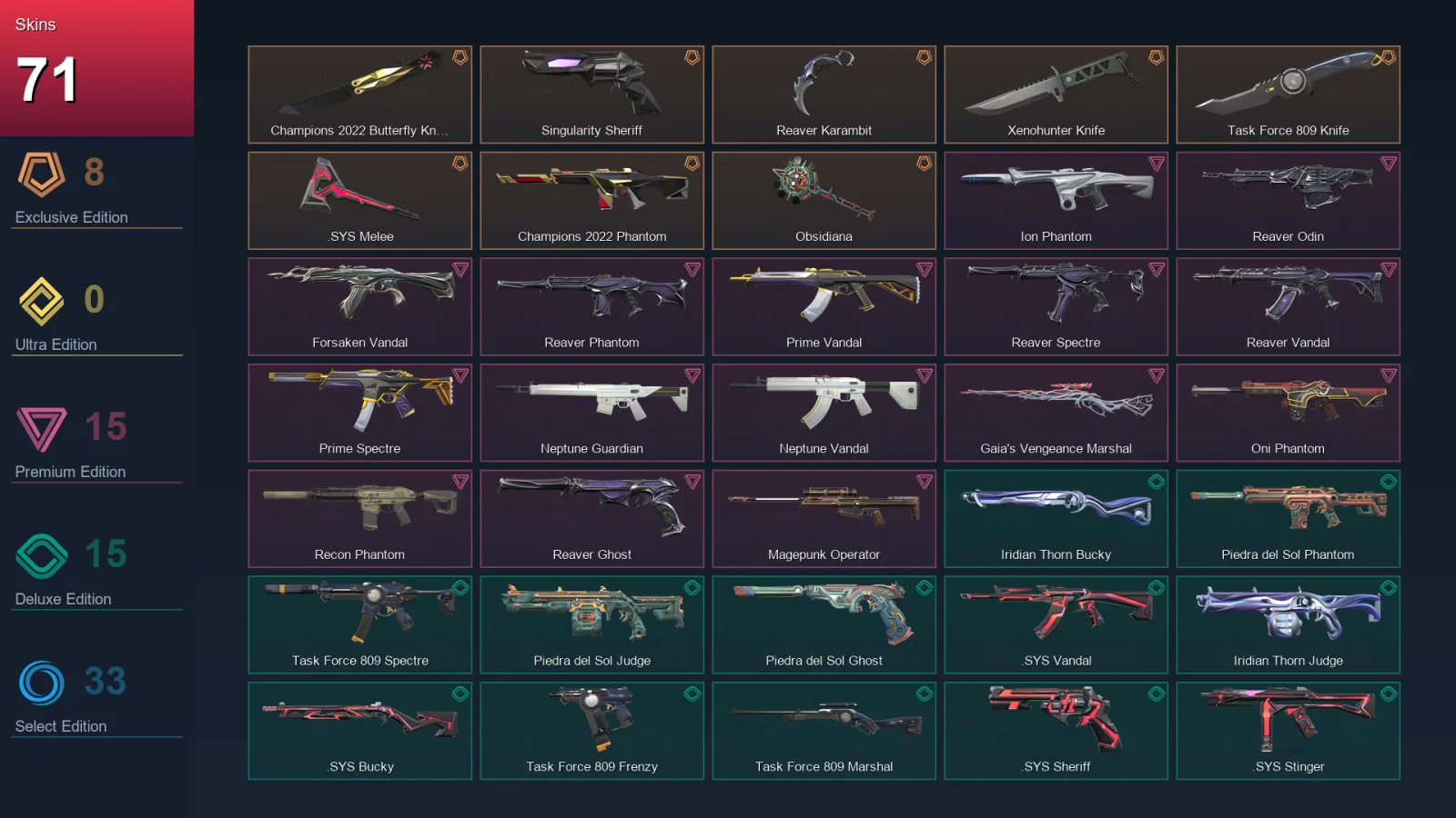 NA | Lv124 | Unranked | 71 Skin | 24 Agent | 61 Buddy — Champions 2022 Butterfly Knife