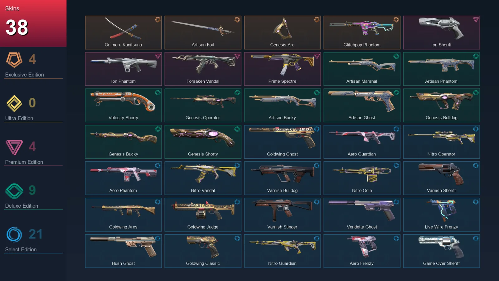 AP | Lv154 | Unranked | 38 Skin | 25 Agent | 76 Buddy — Valorant account