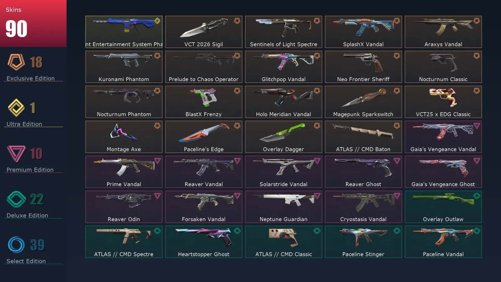 [Valorant] | EU | Level 228 | Gold 2 | 29 Agents | 90 Skins