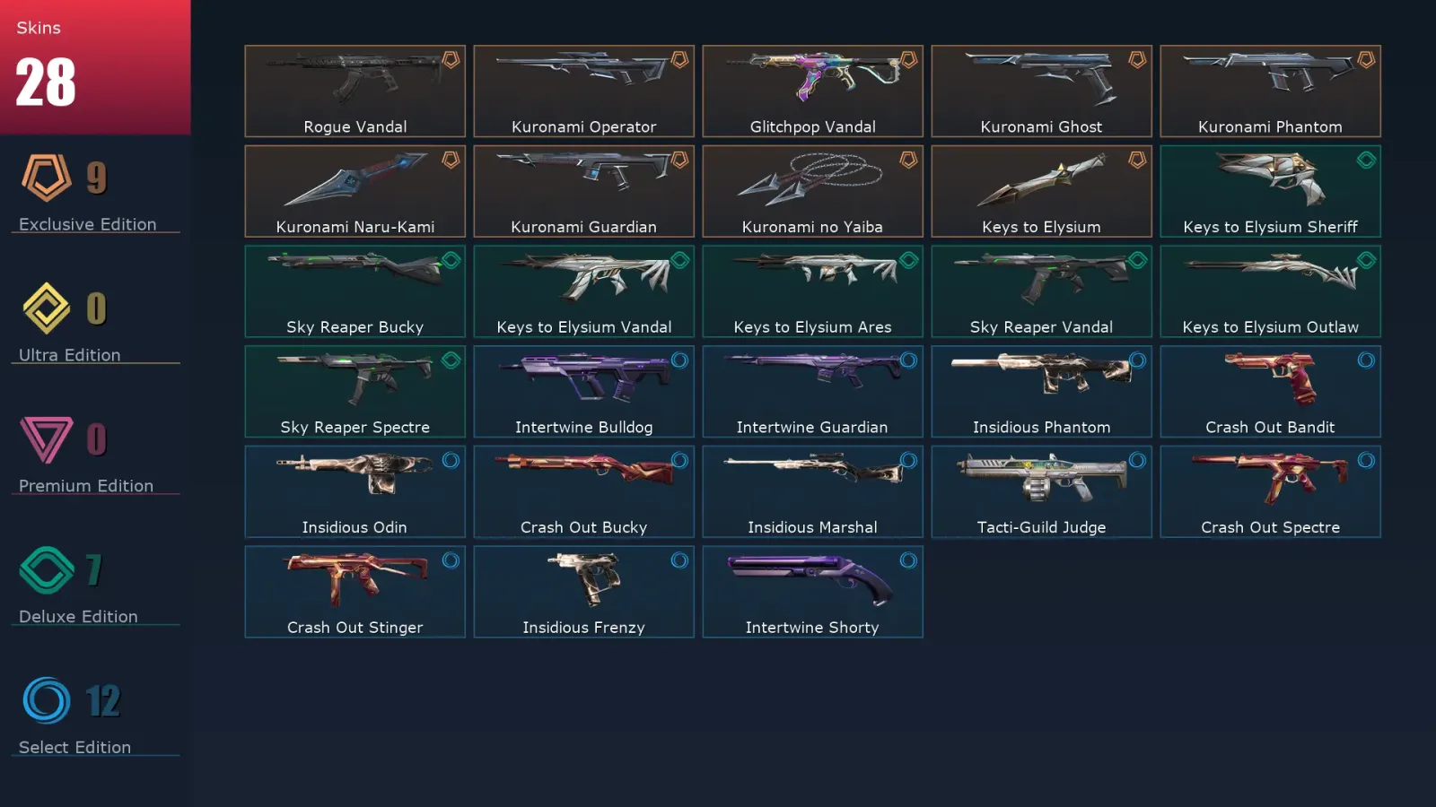 [Valorant] | EU | Level 46 | Diamond 3 | 14 Agents | 28 Skins